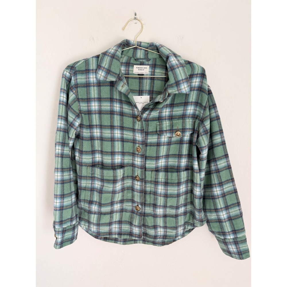 American Eagle Outfitters Plaid Flannel Shirt Shacket Button Up Size S NWT - Picture 1 of 7